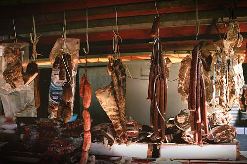butcher shop hanged sausages animal